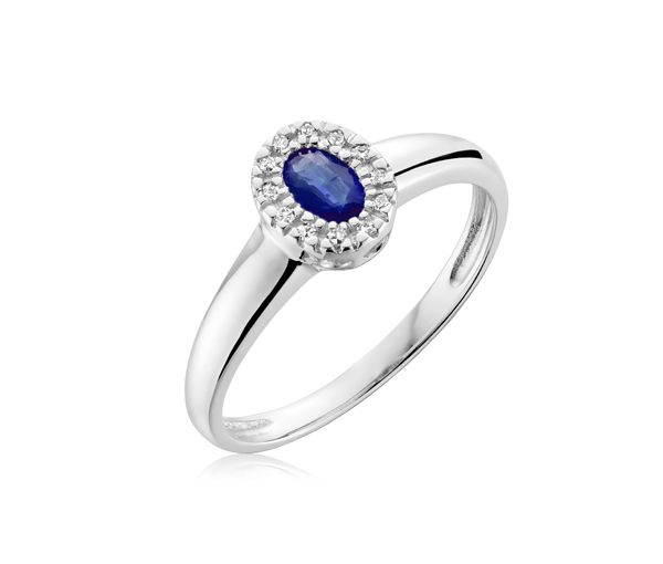 BAGUE EN OR BLANC SERTIE D'UN SAPHIR BLEU ET DE DIAMANTS - BR 02041001BS - Bijoux d'importation BAGUE EN OR BLANC SERTIE D'UN SAPHIR BLEU ET DE DIAMANTS - BR 02041001BS - Bijoux d'importation
