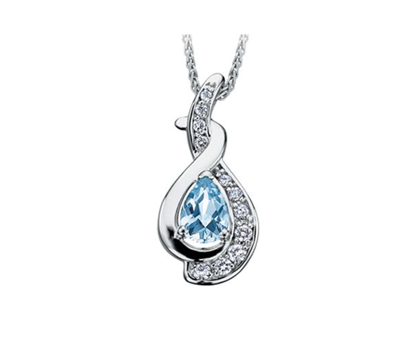 PENDENTIF 10K BLANC SERTI D'UNE AIGUE-MARINE ET DE DIAMANTS - CR DD2187 - BIJOUX CANADIEN PENDENTIF 10K BLANC SERTI D'UNE AIGUE-MARINE ET DE DIAMANTS - CR DD2187 - BIJOUX CANADIEN