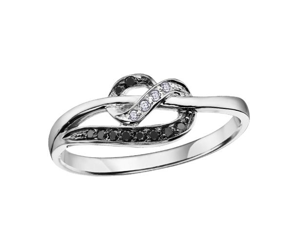 BAGUE EN OR 10K BLANC SERTIE DE DIAMANTS NOIRS ET BLANCS - CR DD2289 - BIJOUX CANADIEN BAGUE EN OR 10K BLANC SERTIE DE DIAMANTS NOIRS ET BLANCS - CR DD2289 - BIJOUX CANADIEN