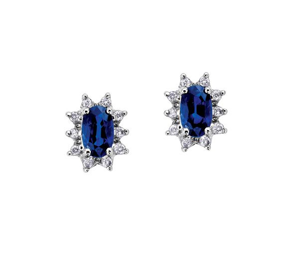 BOUCLES 10K BL. SAPH. 20=0,10 DIAM SI1 - CR DD2469 - BIJOUX CANADIEN BOUCLES 10K BL. SAPH. 20=0,10 DIAM SI1 - CR DD2469 - BIJOUX CANADIEN