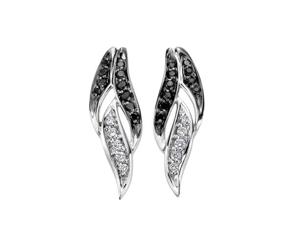 BOUCLES EN OR 10K BLANC SERTIES DE DIAMANTS BLANCS ET NOIRS - CR DD2497 - BIJOUX CANADIEN BOUCLES EN OR 10K BLANC SERTIES DE DIAMANTS BLANCS ET NOIRS - CR DD2497 - BIJOUX CANADIEN