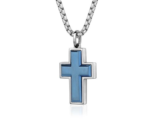 PENDENTIF CROIX EN ACIER/PVD BLEU - IG SC83 - ITALGEM PENDENTIF CROIX EN ACIER/PVD BLEU - IG SC83 - ITALGEM