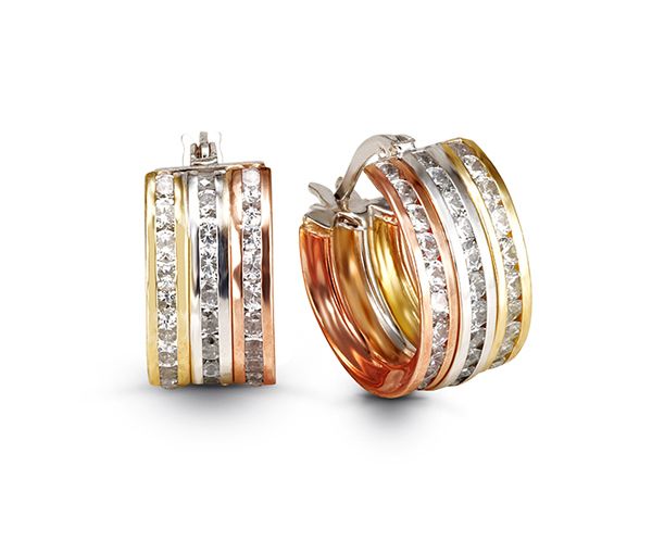 BOUCLES ANNEAUX EN OR 10K 3 TONS SERTIES DE CUBIQUES ZIRCONIAS - SY 1091 - BIJOUX D'IMPORTATION BOUCLES ANNEAUX EN OR 10K 3 TONS SERTIES DE CUBIQUES ZIRCONIAS - SY 1091 - BIJOUX D'IMPORTATION