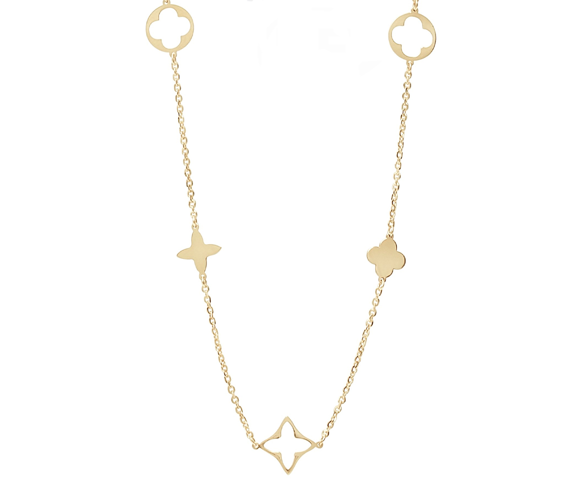 COLLIER EN OR JAUNE AVEC MULTI TRÈFLES VARIÉS AJOURÉS OU PLEINS - CB FNY04/500 - CBE COLLIER EN OR JAUNE AVEC MULTI TRÈFLES VARIÉS AJOURÉS OU PLEINS - CB FNY04/500 - CBE