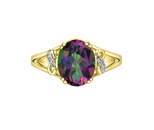 BAGUE EN OR JAUNE SERTIE D'UN TOPAZE MYSTIQUE OU D'UNE ÉMERAUDE SIMULÉE ET DE DIAMANTS - CR DD7874YMT - BIJOUX CANADIEN BAGUE EN OR JAUNE SERTIE D'UN TOPAZE MYSTIQUE OU D'UNE ÉMERAUDE SIMULÉE ET DE DIAMANTS - CR DD7874YMT - BIJOUX CANADIEN