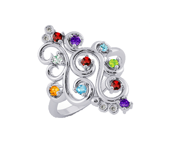 BAGUE FAMILLIALE EN ARGENT OU EN OR SERTIE DE PIERRES NATURELLES - BH FJ110ARG - BEVERLY HILLS BAGUE FAMILLIALE EN ARGENT OU EN OR SERTIE DE PIERRES NATURELLES - BH FJ110ARG - BEVERLY HILLS