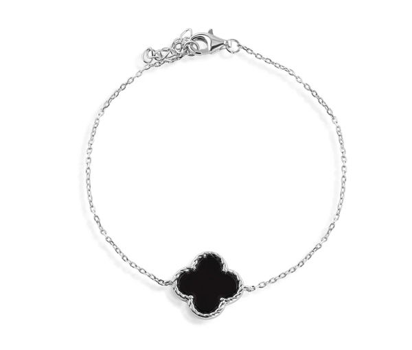 BRACELET TRÈFLE EN ARGENT RHODIÉ SERTI DE NACRE DE PERLE OU D'ÉMAIL NOIR - SP STB00626B - BIJOUX D'IMPORTATION BRACELET TRÈFLE EN ARGENT RHODIÉ SERTI DE NACRE DE PERLE OU D'ÉMAIL NOIR - SP STB00626B - BIJOUX D'IMPORTATION