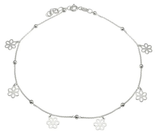CHAINE DE CHEVILLE EN ARGENT RHODIÉ OU ARGENT/PVD OR AVEC FLEURS - SP DIA00004RH - BIJOUX D'IMPORTATION CHAINE DE CHEVILLE EN ARGENT RHODIÉ OU ARGENT/PVD OR AVEC FLEURS - SP DIA00004RH - BIJOUX D'IMPORTATION