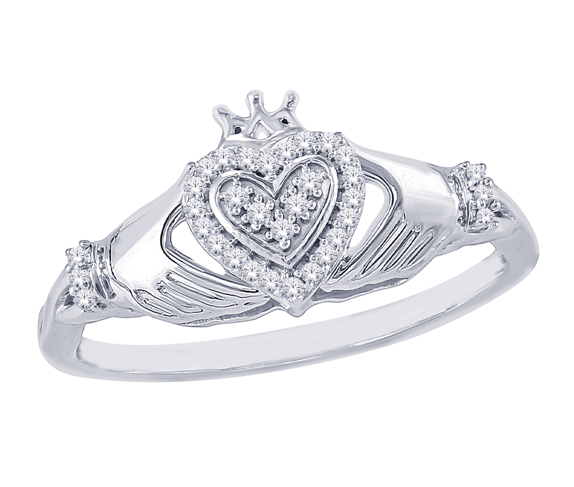 BAGUE CLADDAGH EN OR 10K SERTIE DE DIAMANTS - SK R33504W10 - BIJOUX D'IMPORTATION BAGUE CLADDAGH EN OR 10K SERTIE DE DIAMANTS - SK R33504W10 - BIJOUX D'IMPORTATION