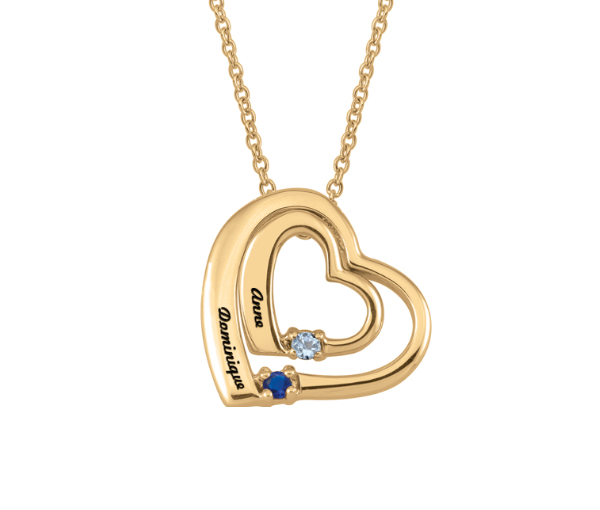 PENDENTIF COEUR PERSONNALISÉ EN ARGENT OU EN OR SERTI DE 2 PIERRES - PG 50069Y14 - PERSONALIZED GEM PENDENTIF COEUR PERSONNALISÉ EN ARGENT OU EN OR SERTI DE 2 PIERRES - PG 50069Y14 - PERSONALIZED GEM