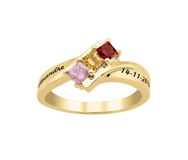 BAGUE FAMILLIALE EN ARGENT OU EN OR SERTIE DE 3 PIERRES DE TAILLE PRINCESSE - PG 40034Y - PERSONALIZED GEM BAGUE FAMILLIALE EN ARGENT OU EN OR SERTIE DE 3 PIERRES DE TAILLE PRINCESSE - PG 40034Y - PERSONALIZED GEM