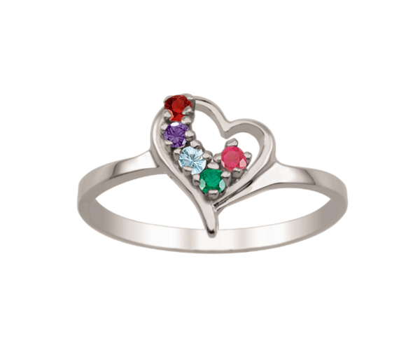 BAGUE COEUR FAMILIALE EN OR SERTIE DE 1-7 PIERRES - PG 20021W/14 - PERSONALIZED GEM BAGUE COEUR FAMILIALE EN OR SERTIE DE 1-7 PIERRES - PG 20021W/14 - PERSONALIZED GEM