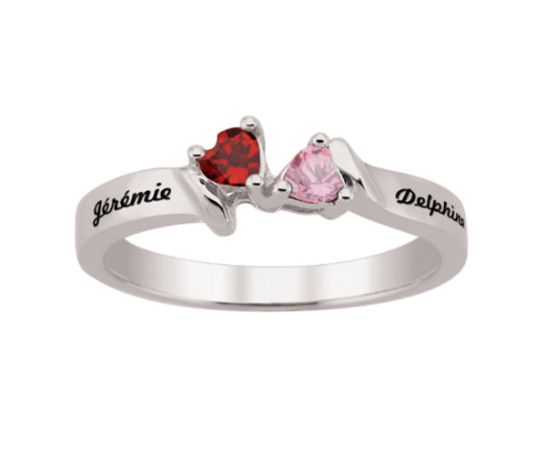 BAGUE FAMILLIALE EN ARGENT OU EN OR SERTIE DE 2 PIERRES - PG 40032ARG - PERSONALIZED GEM BAGUE FAMILLIALE EN ARGENT OU EN OR SERTIE DE 2 PIERRES - PG 40032ARG - PERSONALIZED GEM