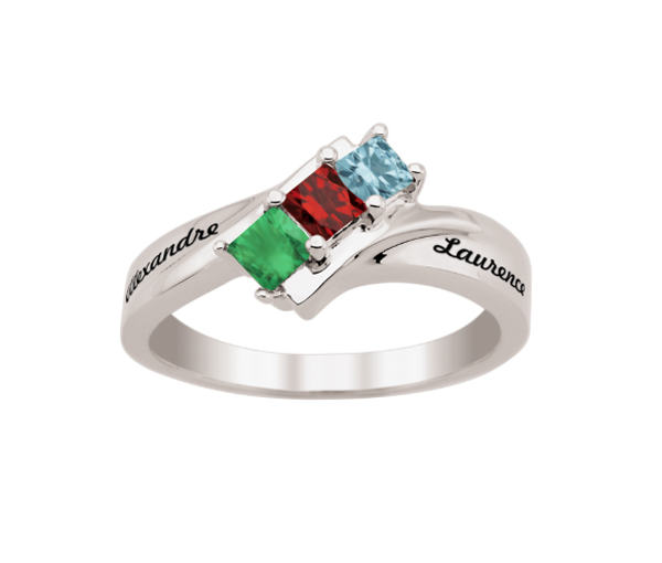 BAGUE FAMILLIALE EN ARGENT OU EN OR SERTIE DE 3 PIERRES DE TAILLE PRINCESSE - PG 40034W/14 - PERSONALIZED GEM BAGUE FAMILLIALE EN ARGENT OU EN OR SERTIE DE 3 PIERRES DE TAILLE PRINCESSE - PG 40034W/14 - PERSONALIZED GEM