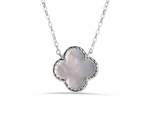 COLLIER TRÈFLE EN ARGENT RHODIÉ SERTI DE NACRE DE PERLE OU D'ÉMAIL NOIR - SP STP01860W - BIJOUX D'IMPORTATION COLLIER TRÈFLE EN ARGENT RHODIÉ SERTI DE NACRE DE PERLE OU D'ÉMAIL NOIR - SP STP01860W - BIJOUX D'IMPORTATION