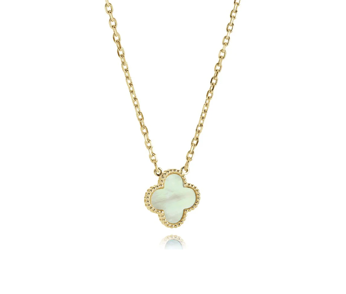 COLLIER TRÈFLE EN ACIER ET NACRE DE PERLE - IG SWN119GO - VÉLORIA COLLIER TRÈFLE EN ACIER ET NACRE DE PERLE - IG SWN119GO - VÉLORIA