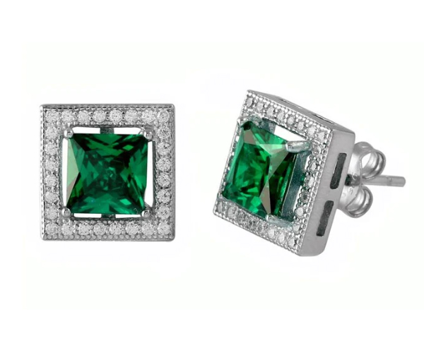 BOUCLES CARRÉ AVEC HALO DE CUBIQUES ZIRCONIAS EN ARGENT RHODIÉ ET CUBIQUE ZIRCONIA DE COULEURS VARIÉES - SP BGE00632GR - BIJOUX D'IMPORTATION BOUCLES CARRÉ AVEC HALO DE CUBIQUES ZIRCONIAS EN ARGENT RHODIÉ ET CUBIQUE ZIRCONIA DE COULEURS VARIÉES - SP BGE00632GR - BIJOUX D'IMPORTATION