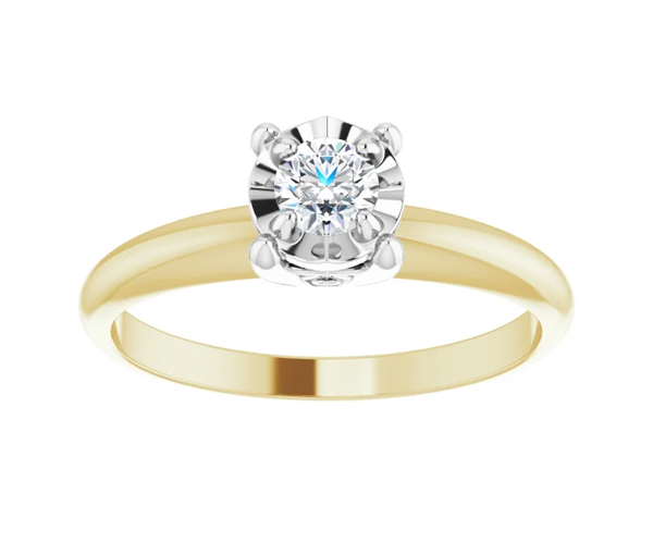 BAGUE EN OR 14K 2 TONS SERTIE D'UN DIAMANT AVEC COUPOLE ILLUSION - ST 140172YW12 - BIJOUX IMPORTATION BAGUE EN OR 14K 2 TONS SERTIE D'UN DIAMANT AVEC COUPOLE ILLUSION - ST 140172YW12 - BIJOUX IMPORTATION