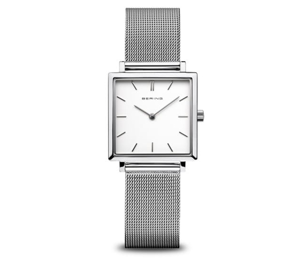 MONTRE BERING CARRÉ POUR DAME EN ACIER AVEC BRACELET À MAILLES MILANAISES MONTRE BERING CARRÉ POUR DAME EN ACIER AVEC BRACELET À MAILLES MILANAISES