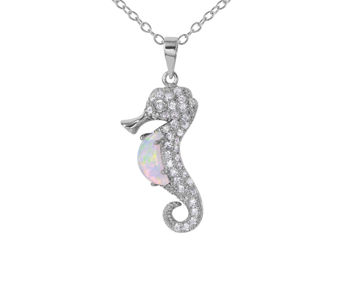 COLLIER HYPPOCAMPE EN ARGENT RHODIÉ SERTI D'UNE OPALE BLEU OU BLANCHE SYNTHÉTIQUE ET DE CUBIQUES ZIRCONIAS - SP BGP01071W - BIJOUX D'IMPORTATION COLLIER HYPPOCAMPE EN ARGENT RHODIÉ SERTI D'UNE OPALE BLEU OU BLANCHE SYNTHÉTIQUE ET DE CUBIQUES ZIRCONIAS - SP BGP01071W - BIJOUX D'IMPORTATION