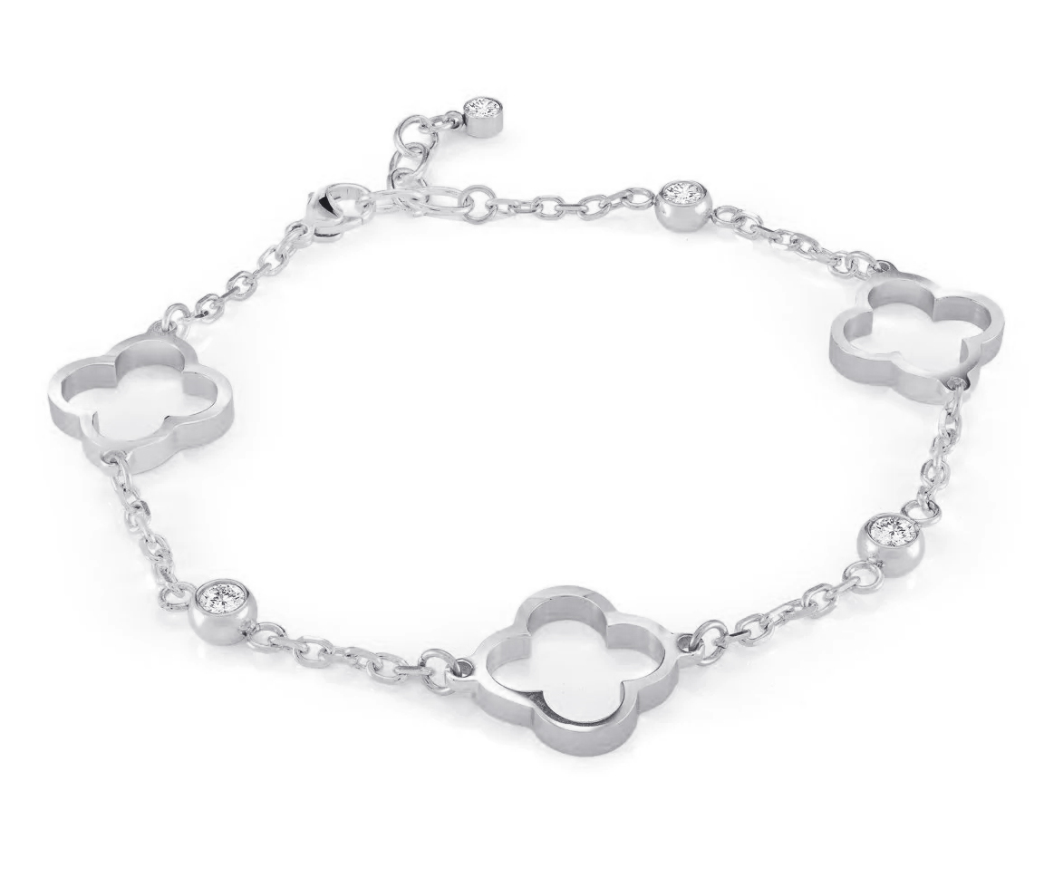 BRACELET AVEC TRÈFLES AJOURÉS EN ACIER SERTI DE CUBIQUES ZIRCONIAS - IG SWB200/SS - VELORIA BRACELET AVEC TRÈFLES AJOURÉS EN ACIER SERTI DE CUBIQUES ZIRCONIAS - IG SWB200/SS - VELORIA