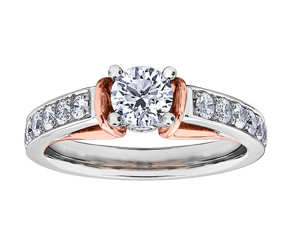 BAGUE EN OR 2 TONS ROSE SERTIE D'UN DIAMANT CANADIEN ET DE DIAMANTS - CR ML399W100 - BIJOUX CANADIEN BAGUE EN OR 2 TONS ROSE SERTIE D'UN DIAMANT CANADIEN ET DE DIAMANTS - CR ML399W100 - BIJOUX CANADIEN