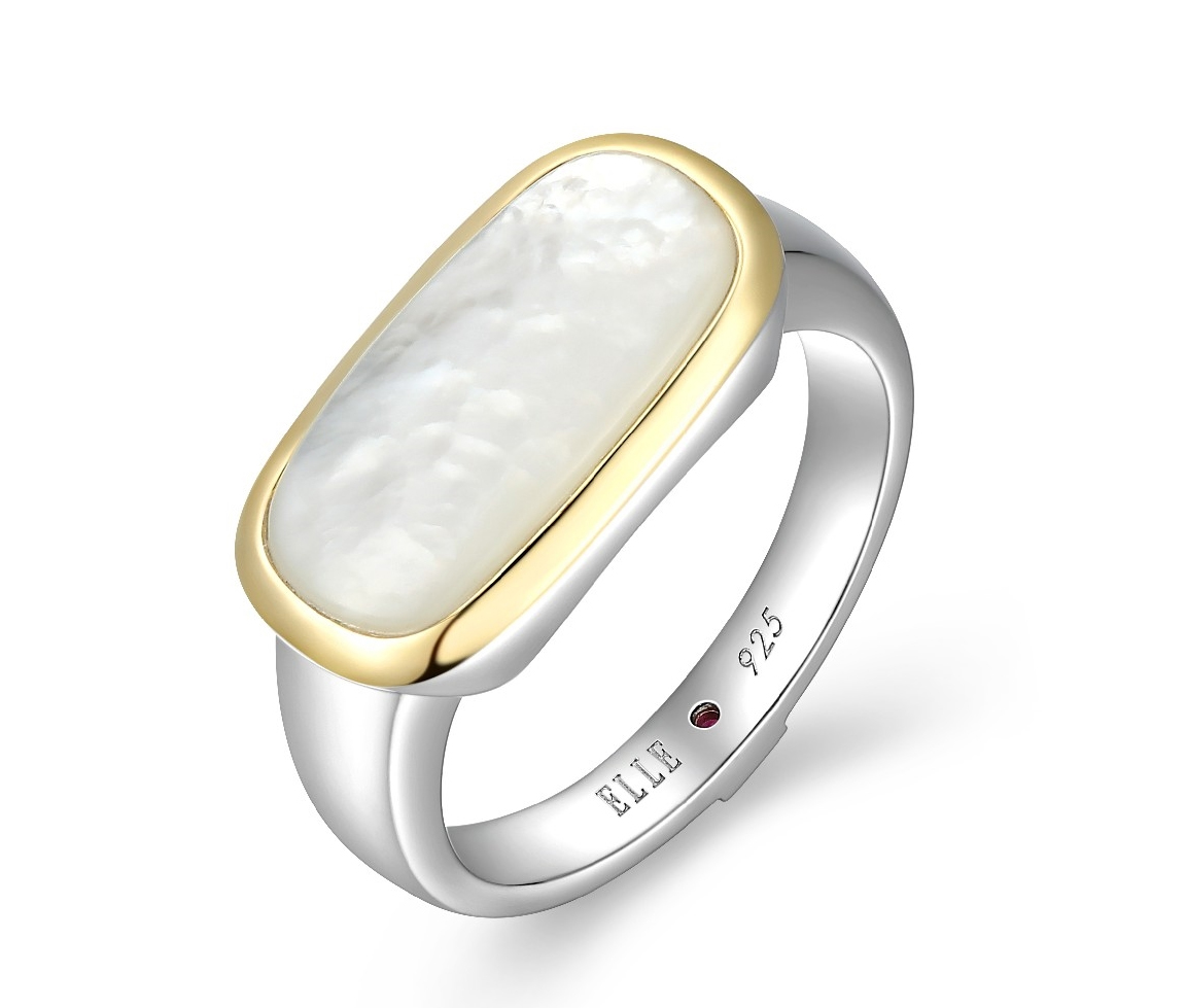 BAGUE EN ARGENT RHODIÉ/PVD OR 2 TONS SERTIE DE NACRE DE PERLE BLANCHE - PJ R4LAHWA9AC - ELLE BAGUE EN ARGENT RHODIÉ/PVD OR 2 TONS SERTIE DE NACRE DE PERLE BLANCHE - PJ R4LAHWA9AC - ELLE