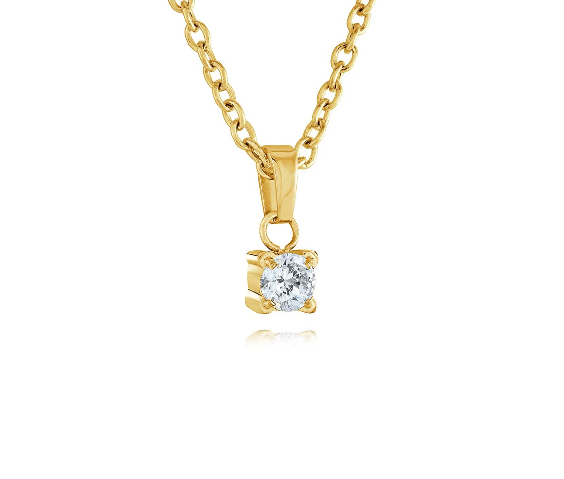 PENDENTIF CUBIQUE ZIRCONIA SOLITAIRE EN ACIER/PVD OR ET SA CHAINE - IG SWP48 - ITALGEM PENDENTIF CUBIQUE ZIRCONIA SOLITAIRE EN ACIER/PVD OR ET SA CHAINE - IG SWP48 - ITALGEM