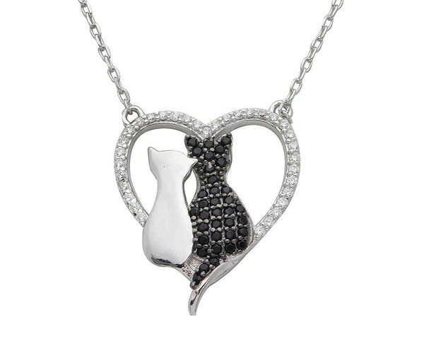 COLLIER CHATS AMOUREUX EN ARGENT RHODIÉ SERTI DE CUBIQUES ZIRCONIAS NOIRS ET BLANC - SP STP01527 - BIJOUX D'IMPORTATION COLLIER CHATS AMOUREUX EN ARGENT RHODIÉ SERTI DE CUBIQUES ZIRCONIAS NOIRS ET BLANC - SP STP01527 - BIJOUX D'IMPORTATION