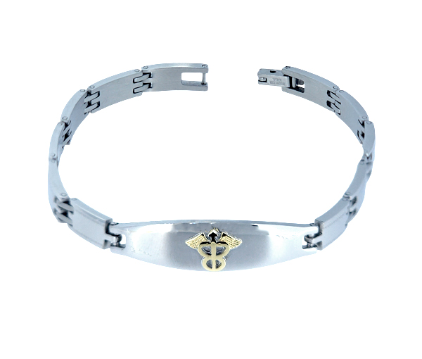 BRACELET MÉDICAL EN ACIER ET OR JAUNE - WB BD185L - MEDICO BELLO BRACELET MÉDICAL EN ACIER ET OR JAUNE - WB BD185L - MEDICO BELLO