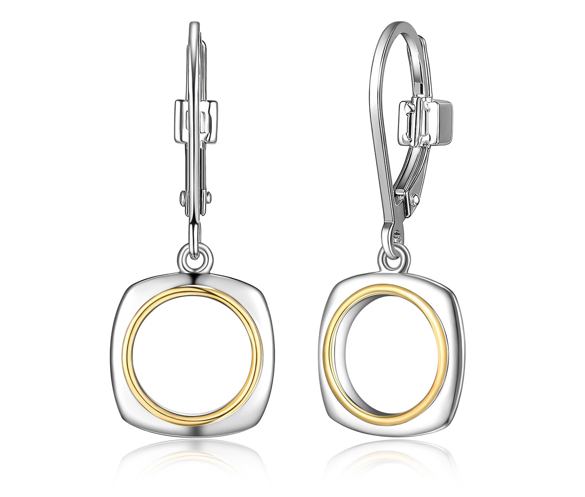 BOUCLES EN ARGENT RHODIÉ/PVD OR 2 TONS ORÉOLE/CARRÉ - PJ R2LCJ1A003 - ELLE BOUCLES EN ARGENT RHODIÉ/PVD OR 2 TONS ORÉOLE/CARRÉ - PJ R2LCJ1A003 - ELLE