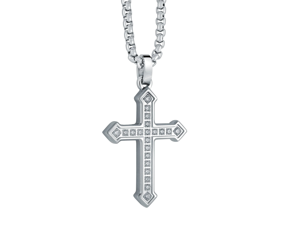 PENDENTIF CROIX EN ACIER SERTI DE CUBIQUES ZIRCONIAS - IG SC169 - ITALGEM PENDENTIF CROIX EN ACIER SERTI DE CUBIQUES ZIRCONIAS - IG SC169 - ITALGEM