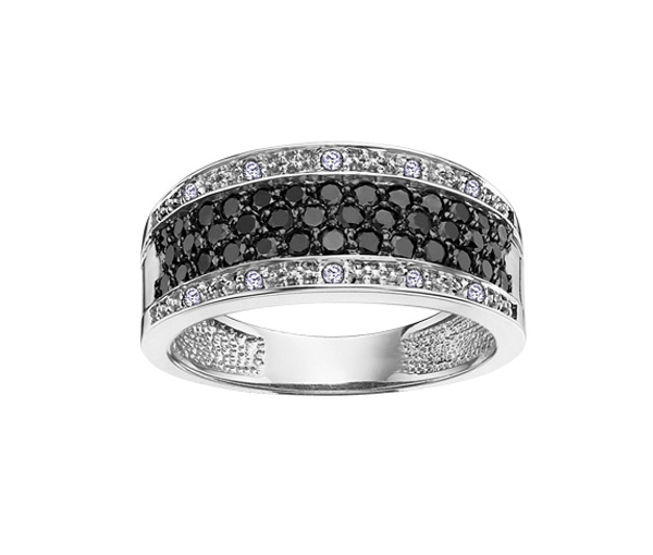 BAGUE EN OR 14K BLANC SERTIE DE DIAMANTS BLANCS ET NOIRS - CR DD2236 - BIJOUX CANADIEN BAGUE EN OR 14K BLANC SERTIE DE DIAMANTS BLANCS ET NOIRS - CR DD2236 - BIJOUX CANADIEN