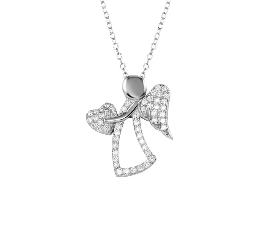 PENDENTIF ANGE/COEUR EN ARGENT RHODIÉ SERTI DE CUBIQUES ZIRCONIAS - SP STP01661 - BIJOUX D'IMPORTATION PENDENTIF ANGE/COEUR EN ARGENT RHODIÉ SERTI DE CUBIQUES ZIRCONIAS - SP STP01661 - BIJOUX D'IMPORTATION
