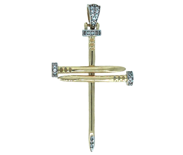 PENDENTIF CROIX CLOUS EN OR 10K SERTI DE CUBIQUES ZIRCONIAS PENDENTIF CROIX CLOUS EN OR 10K SERTI DE CUBIQUES ZIRCONIAS