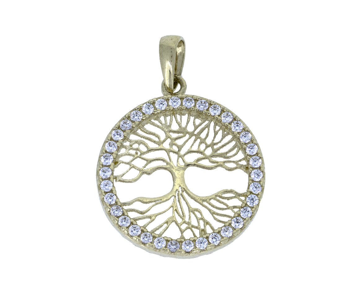 PENDENTIF ARBRE DE VIE EN OR 10K SERTI DE CUBIQUES - MB ARBV03 - BIJOUX D'IMPORTATION PENDENTIF ARBRE DE VIE EN OR 10K SERTI DE CUBIQUES - MB ARBV03 - BIJOUX D'IMPORTATION