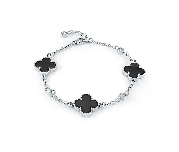 BRACELET EN ACIER AVEC TRÈFLES SERTI DE RÉSINE ET DE CUBIQUES ZIRCONIAS - IG SWB218 - VELORIA BRACELET EN ACIER AVEC TRÈFLES SERTI DE RÉSINE ET DE CUBIQUES ZIRCONIAS - IG SWB218 - VELORIA