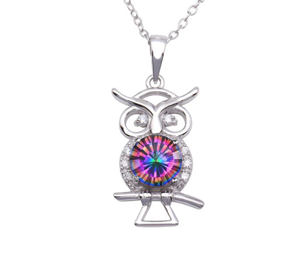 PENDENTIF HIBOU EN ARGENT RHODIÉ SERTI D'UN TOPAZE MYSTIQUE SYNTHÉTIQUE ET DE CUBIQUES ZIRCONIAS - SP BGP01322 - BIJOUX D'IMPORTATION PENDENTIF HIBOU EN ARGENT RHODIÉ SERTI D'UN TOPAZE MYSTIQUE SYNTHÉTIQUE ET DE CUBIQUES ZIRCONIAS - SP BGP01322 - BIJOUX D'IMPORTATION