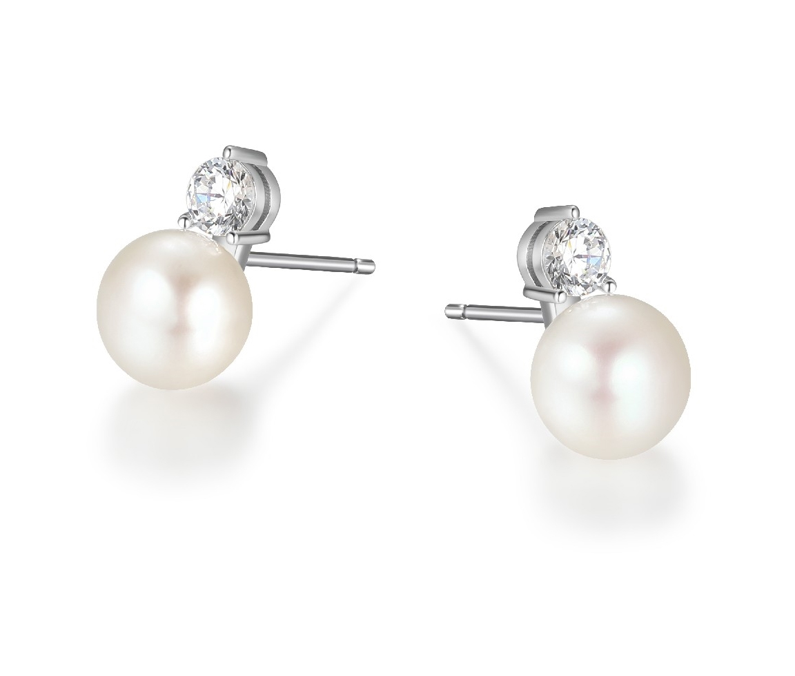 BOUCLES FIXES EN ARGENT RHODIÉ SERTIES DE PERLE DE CULTURE ET DE CUBIQUES ZIRCONIAS - PJ R2LCSA4558 - ELLE BOUCLES FIXES EN ARGENT RHODIÉ SERTIES DE PERLE DE CULTURE ET DE CUBIQUES ZIRCONIAS - PJ R2LCSA4558 - ELLE