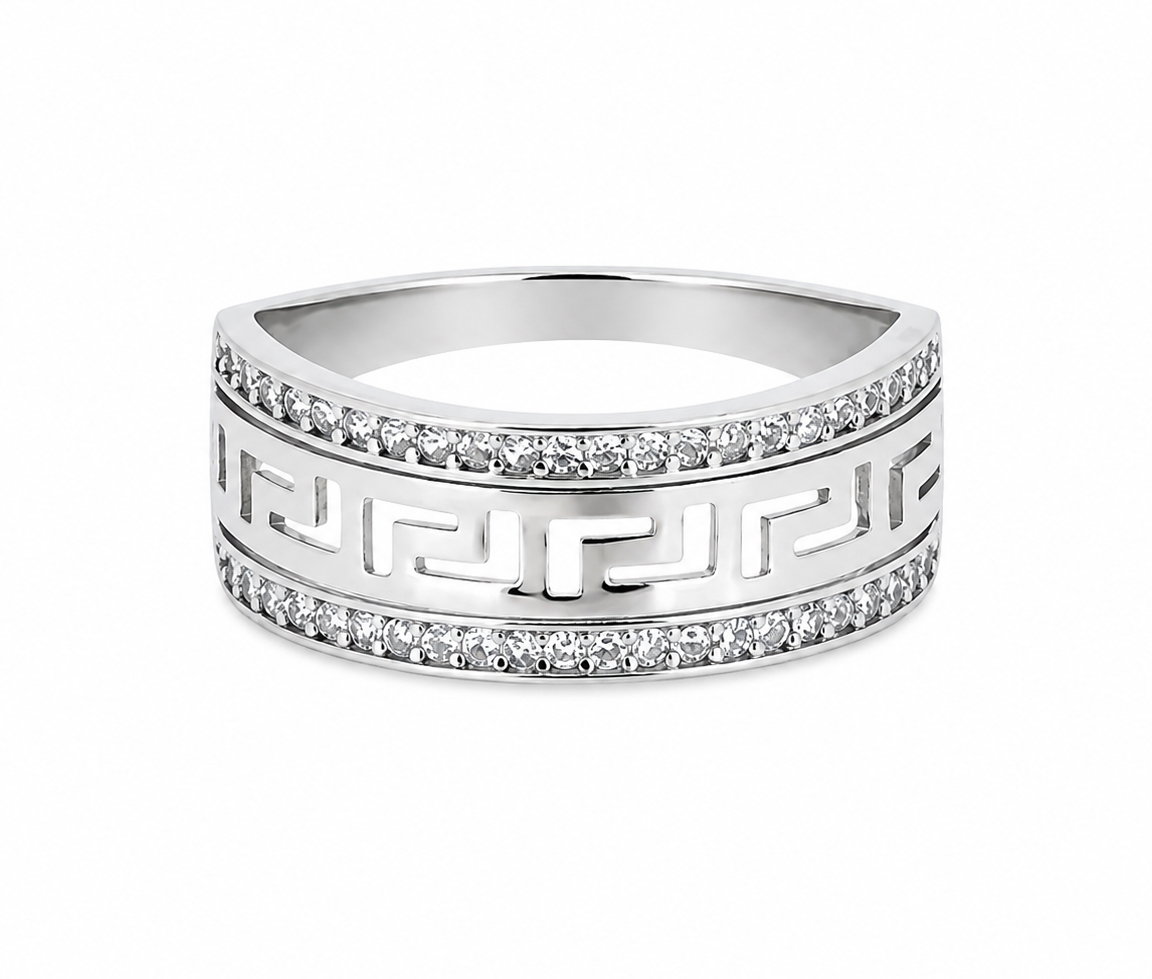 BAGUE À MOTIF GREC AVEC CZ - SC BDVER01 - BIJOUX D'IMPORTATION BAGUE À MOTIF GREC AVEC CZ - SC BDVER01 - BIJOUX D'IMPORTATION