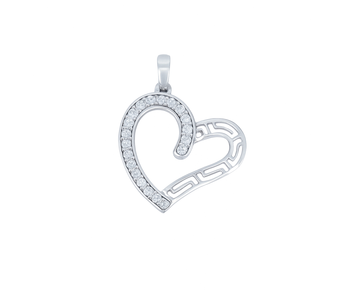 PENDENTIF COEUR AJOURÉ ET MOTIF VERSACE EN OR BLANC SERTI DE CUBIQUES ZIRCONIAS - MB COEUR86 - BIJOUX D'IMPORTATION PENDENTIF COEUR AJOURÉ ET MOTIF VERSACE EN OR BLANC SERTI DE CUBIQUES ZIRCONIAS - MB COEUR86 - BIJOUX D'IMPORTATION
