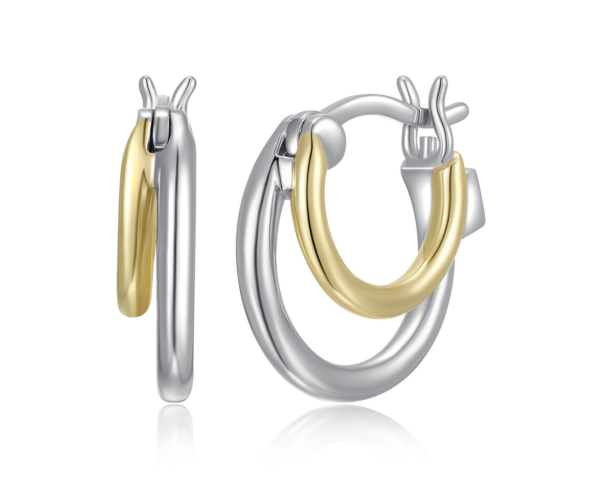 BOUCLES DOUBLE ANNEAUX EN ARGENT RHODIÉ/PVD OR 2 TONS - PJ R2LCNV970J - ELLE BOUCLES DOUBLE ANNEAUX EN ARGENT RHODIÉ/PVD OR 2 TONS - PJ R2LCNV970J - ELLE