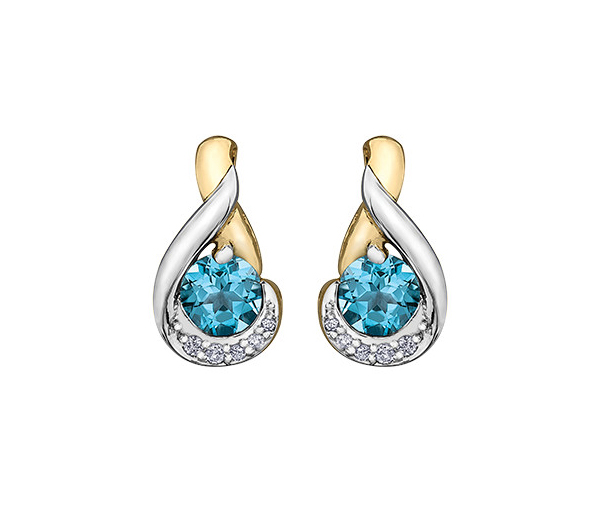 BOUCLES EN OR 2 TONS SERTIES DE TOPAZES BLEUS ET DE DIAMANTS - CR DD3128 - BIJOUX CANADIEN BOUCLES EN OR 2 TONS SERTIES DE TOPAZES BLEUS ET DE DIAMANTS - CR DD3128 - BIJOUX CANADIEN