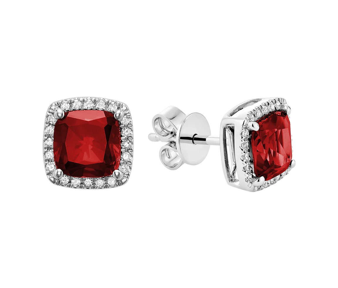 BOUCLES EN OR 10K BLANC SERTIES DE GRENATS ET DE DIAMANTS - BR 13041028GA - Bijoux d'importation BOUCLES EN OR 10K BLANC SERTIES DE GRENATS ET DE DIAMANTS - BR 13041028GA - Bijoux d'importation