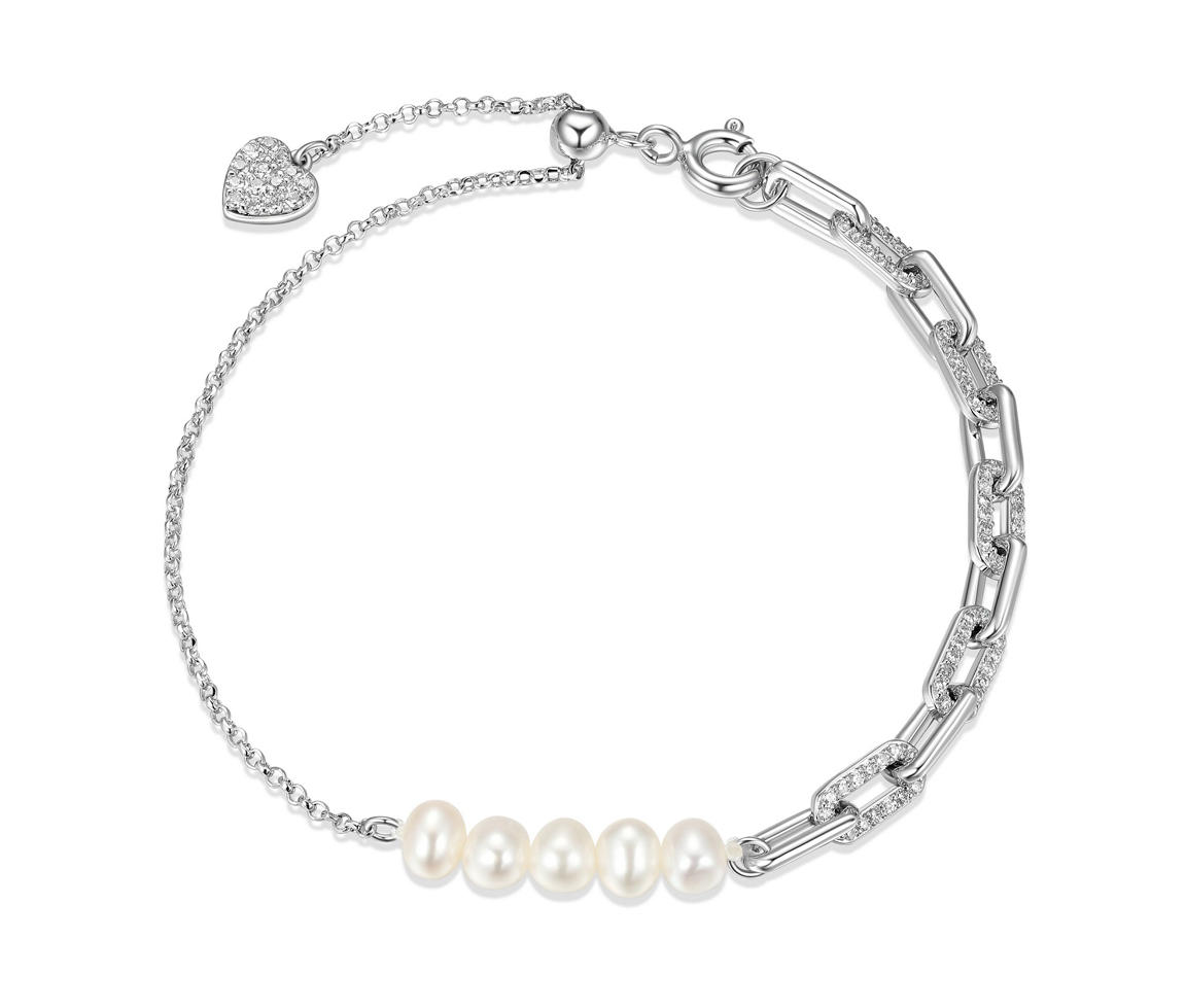 BRACELET EN ARGENT RHODIÉ ROLO/PAPERCLIP SERTI DE PERLE D'EAU DOUCE ET DE CZ - PJ R1AAM8971N - REIGN BRACELET EN ARGENT RHODIÉ ROLO/PAPERCLIP SERTI DE PERLE D'EAU DOUCE ET DE CZ - PJ R1AAM8971N - REIGN