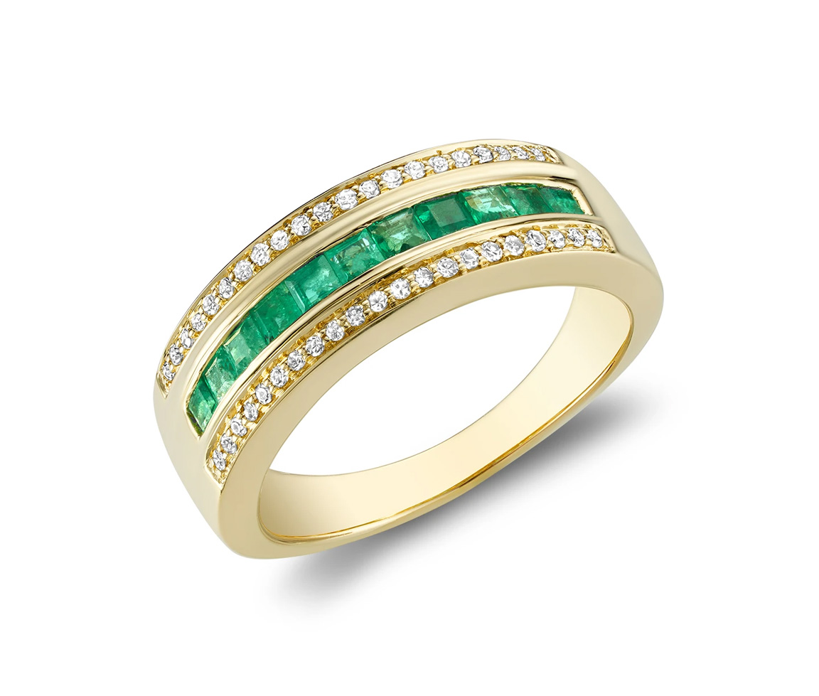 BAGUE EN OR 10K SERTIE DE DIAMANTS ET D'ÉMERAUDES - BR 020410250YEM - Bijoux d'importation BAGUE EN OR 10K SERTIE DE DIAMANTS ET D'ÉMERAUDES - BR 020410250YEM - Bijoux d'importation
