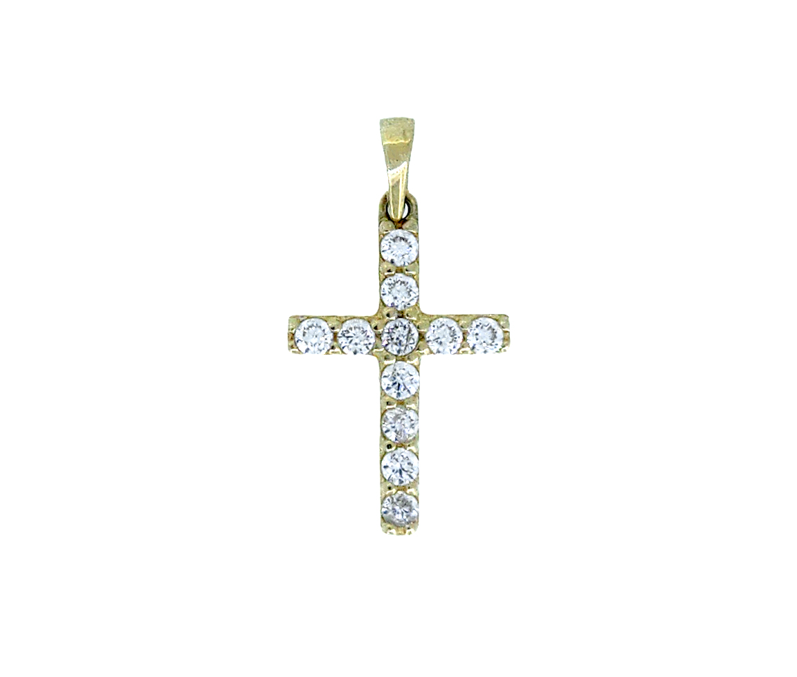 PENDENTIF CROIX EN OR JAUNE SERTI DE CUBIQUES ZIRCONIAS - MB CROIX23 - BIJOUX D'IMPORTATION PENDENTIF CROIX EN OR JAUNE SERTI DE CUBIQUES ZIRCONIAS - MB CROIX23 - BIJOUX D'IMPORTATION