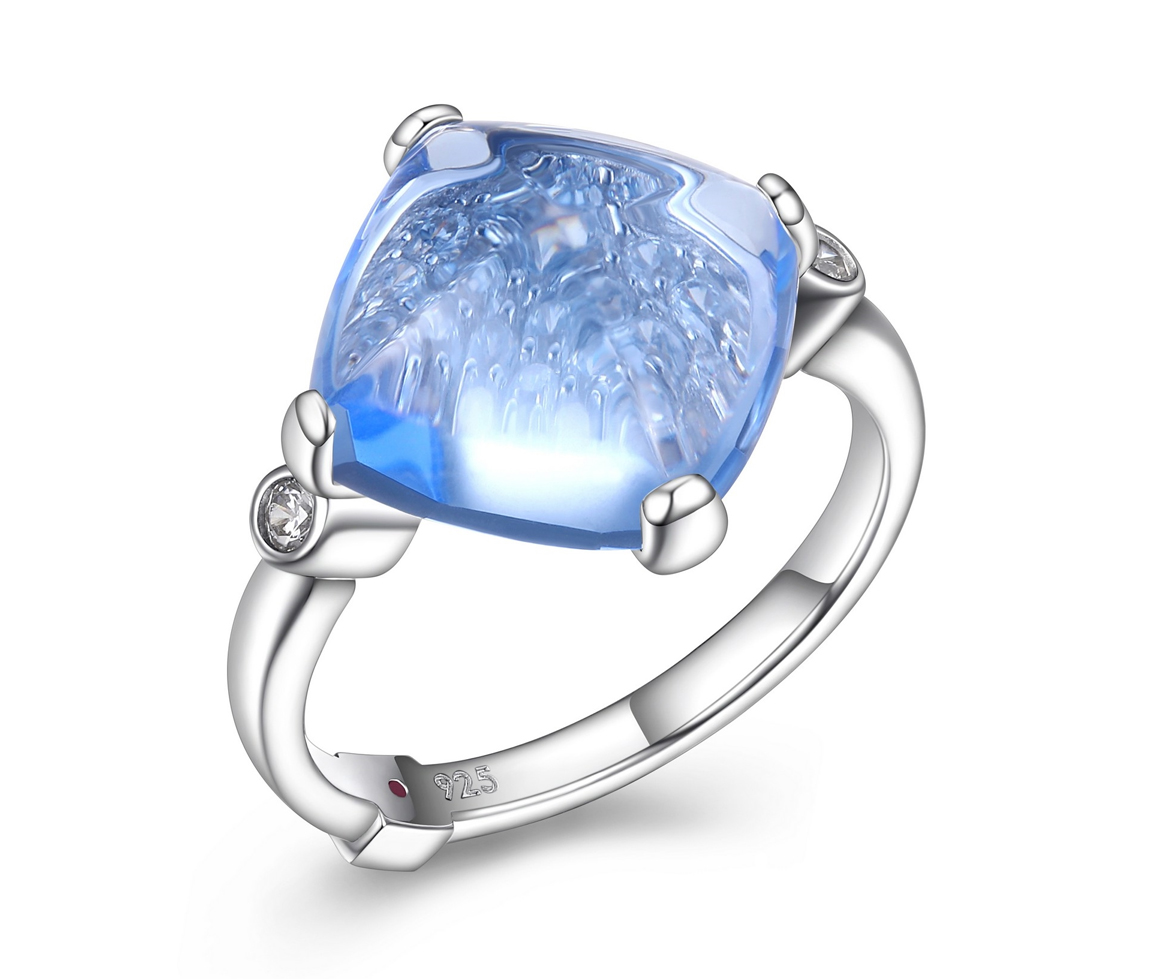 BAGUE EN ARGENT RHODIÉ SERTIE D'UN QUARTZ BLEU - PJ R4LABSBVAC - ELLE BAGUE EN ARGENT RHODIÉ SERTIE D'UN QUARTZ BLEU - PJ R4LABSBVAC - ELLE