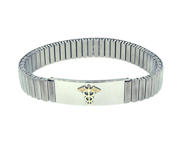 BRACELET MÉDICAL EN ACIER ET OR 10K EXTENSIBLE - WB BMD489 - MEDICO BELLO BRACELET MÉDICAL EN ACIER ET OR 10K EXTENSIBLE - WB BMD489 - MEDICO BELLO