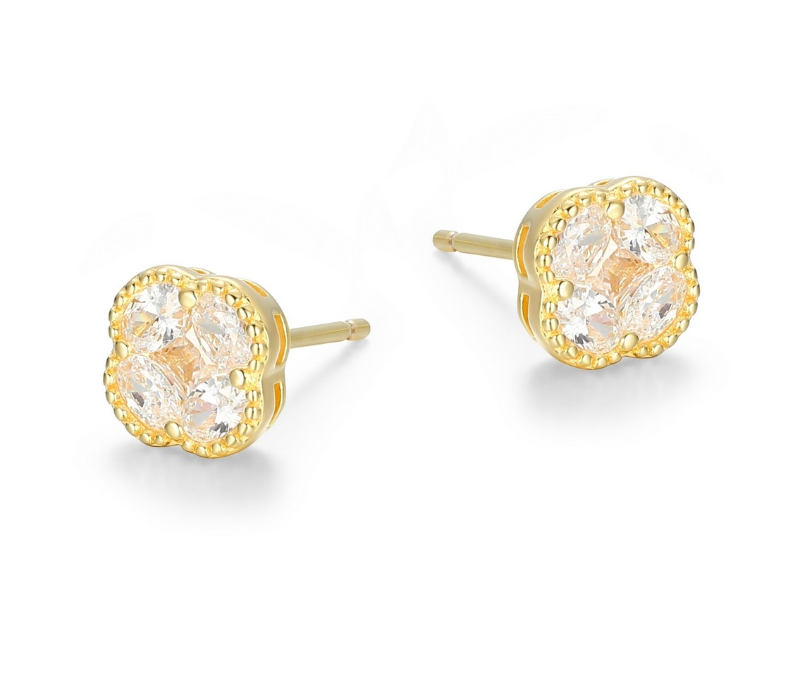 BOUCLES FIXES TRÈFLES EN ARGENT/PVD OR SERTIES DE CUBIQUES ZIRCONIAS - PJ 32ASD40000 - REIGN BOUCLES FIXES TRÈFLES EN ARGENT/PVD OR SERTIES DE CUBIQUES ZIRCONIAS - PJ 32ASD40000 - REIGN
